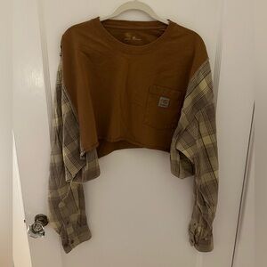 Carhartt Brown Plaid Sleeve Women's Reworked Crop Top